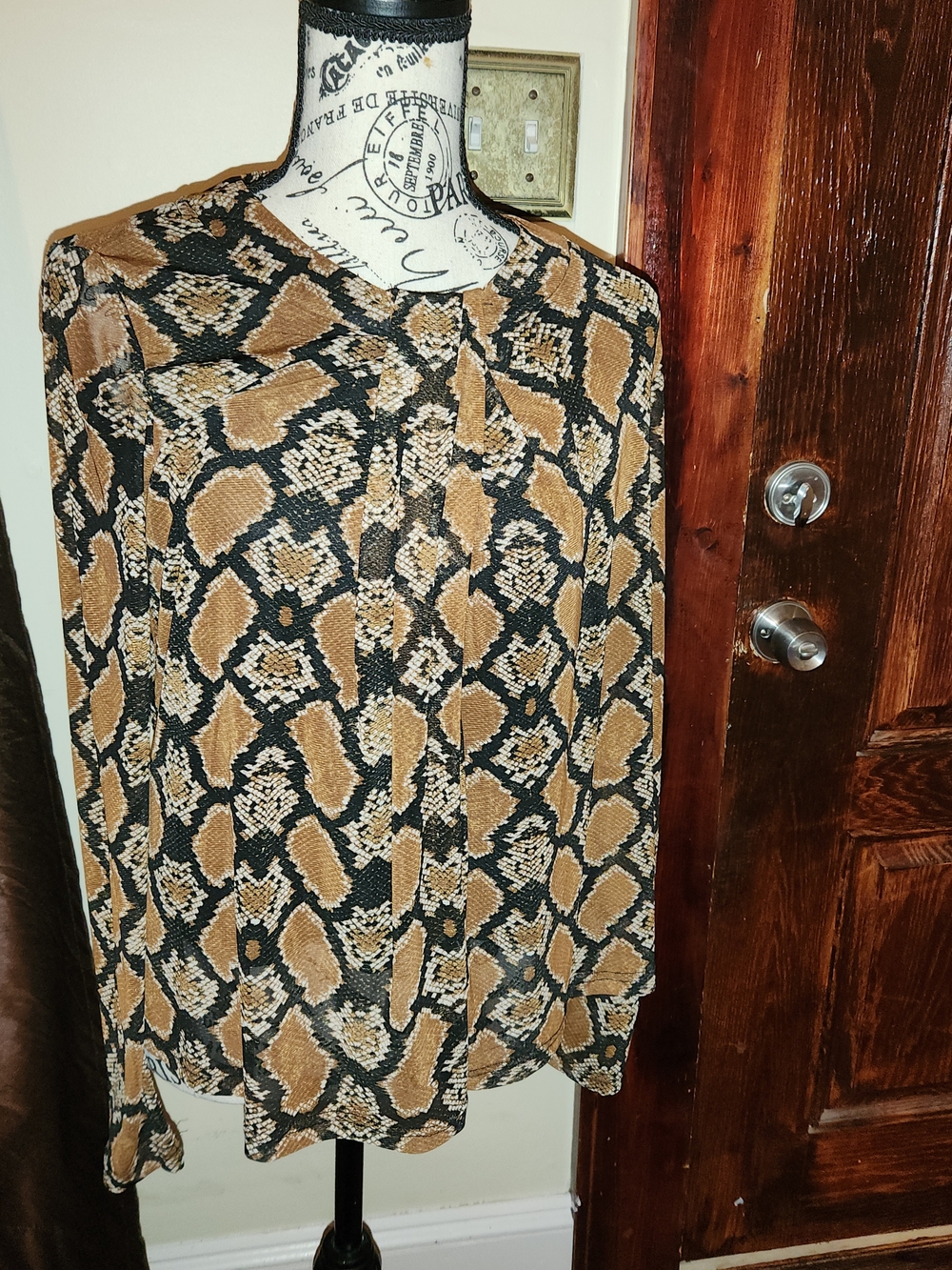 Jane + Delancey Snakeskin Python Top, which features a brown and black animal S